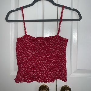 Blue floral smocked brandy tank top